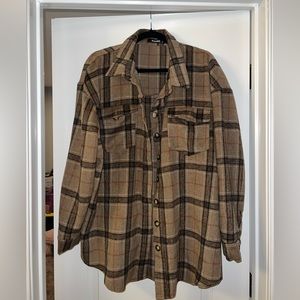 Missguided, Oversized Flannel, Color: Brown/Tan, Size: US 10 (M/L)